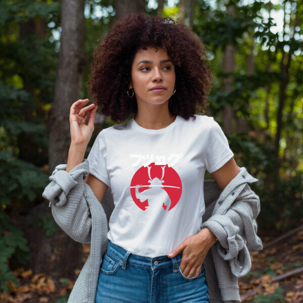Samurai Warrior Graphic T Shirt - Japanese Katakana Art Tee With Red Sun Design - Image 3